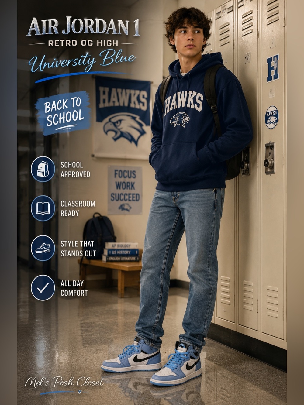 📍🏫📚Nike Air Jordan 1 Retro OG High University Blue Men’s Sneakers
